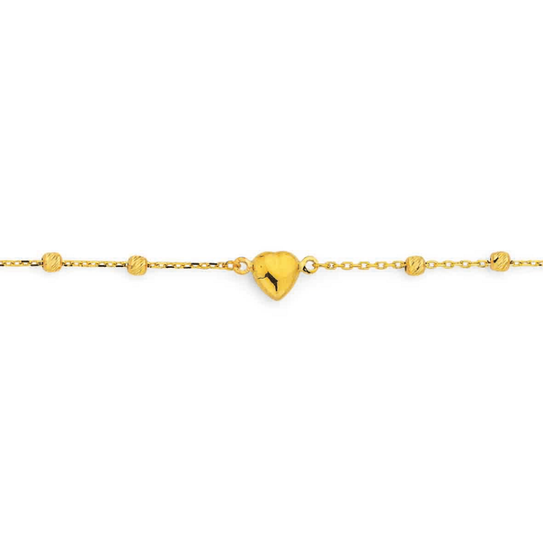 9ct 27cm Beaded Heart Trace Anklet