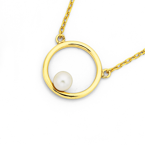 9ct Circle Necklet with Freshwater Pearl