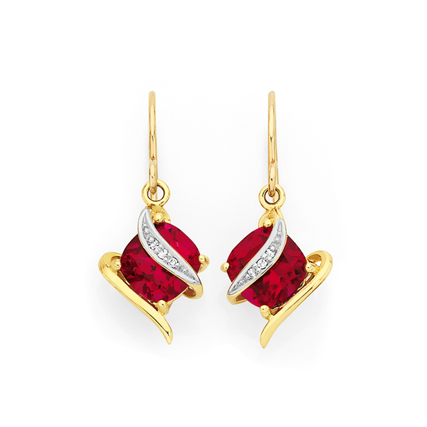 9ct Created Ruby & Diamond Earrings