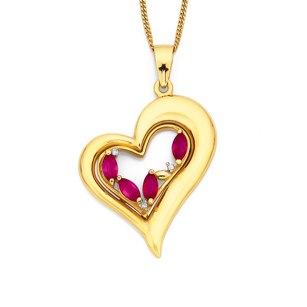 9ct Created Ruby & Diamond Heart Pendant