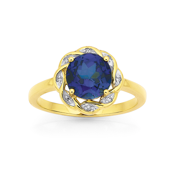 9ct Created Sapphire & Diamond  Ring