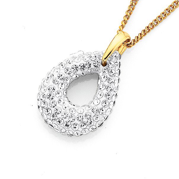 9ct Crystal Open Pear Pendant