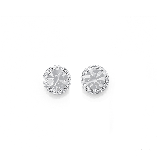 9ct Crystal Round Cluster Stud Earrings