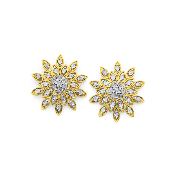 9ct, Diamond Fancy Flower Stud Earrings