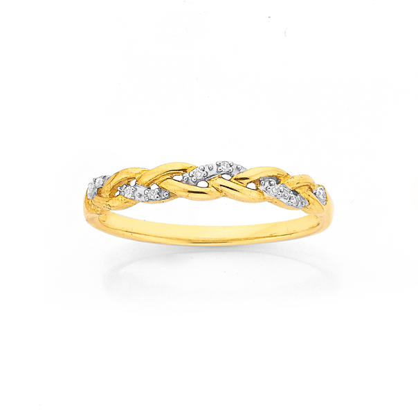 9ct Diamond Plaited Stackable Ring