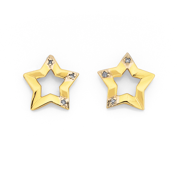 9ct, Diamond Set Open Star Earrings