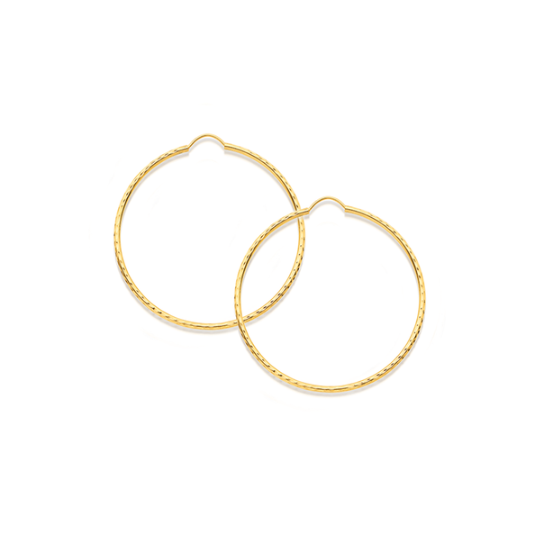 9ct Gold 1.5x40mm Diamond-cut Hoop Earrings