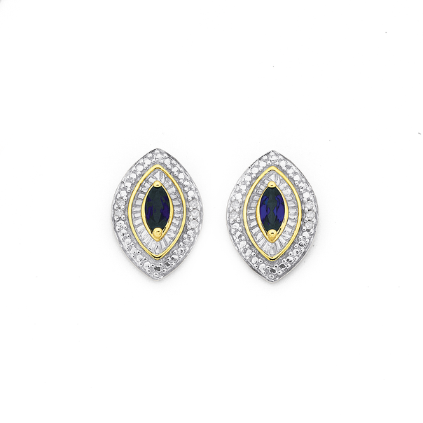 9ct Gold Created Sapphire & Diamond Earrings
