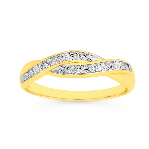 9ct Gold Diamond Crossover Swirl Dress Ring