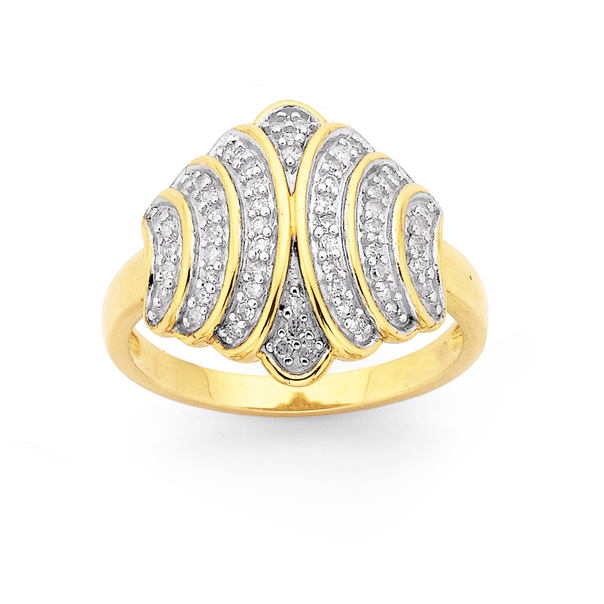 9ct Gold, Diamond Set Art Deco Style Ring