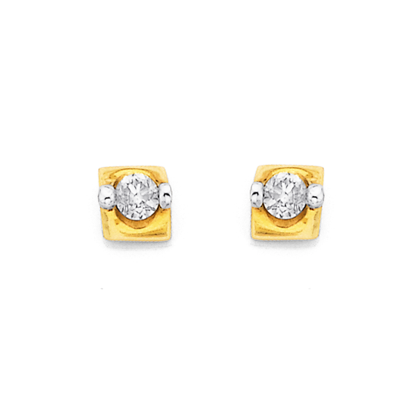 9ct Gold, Diamond Set Pyramid Earrings