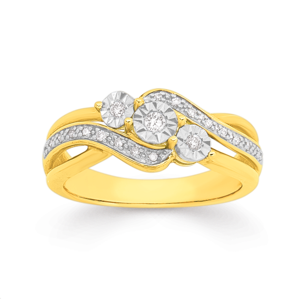 9ct Gold Diamond Trilogy Swirl Ring