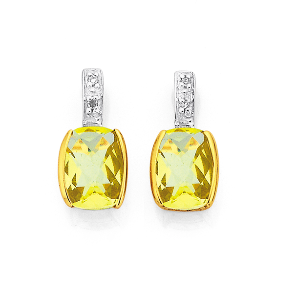 9ct Gold Lemon Quartz & Diamond Earrings