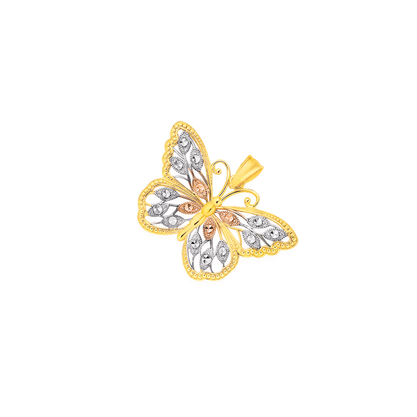 9ct Gold Tri Tone Filigree Butterfly Pendant