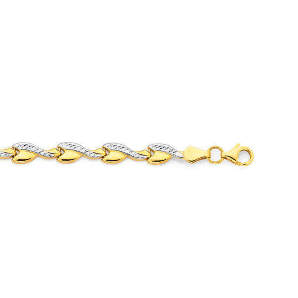 9ct Gold Two Tone 19cm Hollow Wave Link Bracelet
