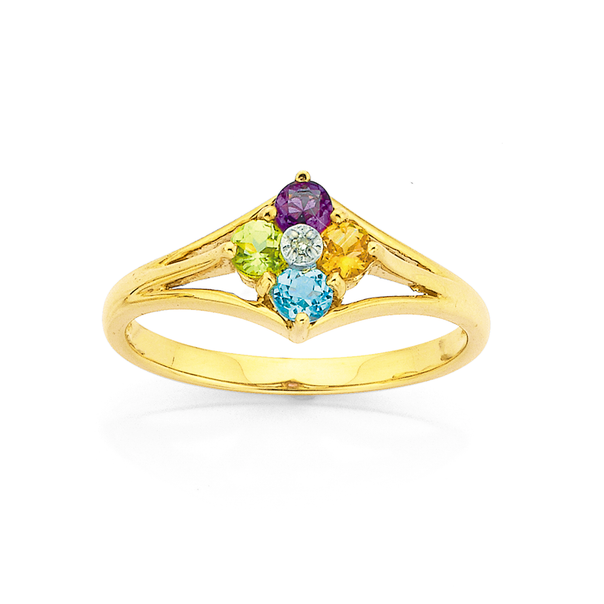 9ct Multi Colour Stone & Diamond Ring