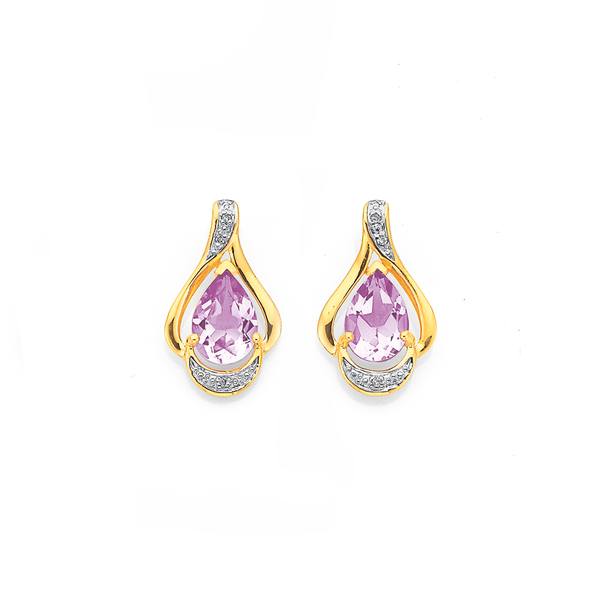 9ct Pink Amethyst & Diamond Stud Earrings