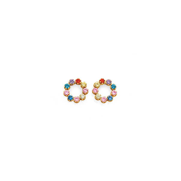 9ct Rainbow Cubic Zirconia Circle Earrings
