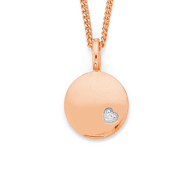 9ct Rose Gold Circle Disk Pendant with Diamond Heart