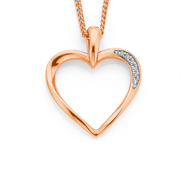 9ct Rose Gold Diamond Set Open Heart Pendant