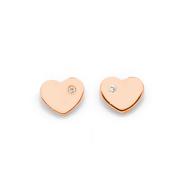 9ct Rose Gold Heart with Diamond Studs