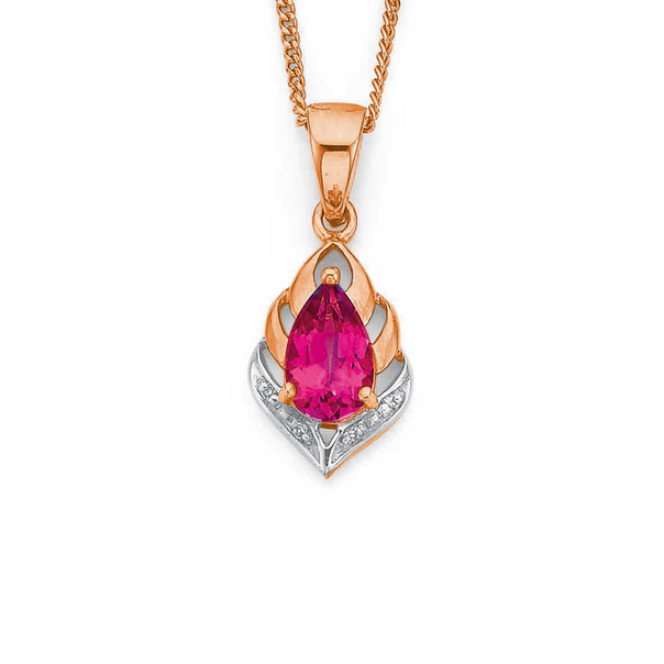9ct Rose Gold Mystic Pink Topaz & Diamond Pendant