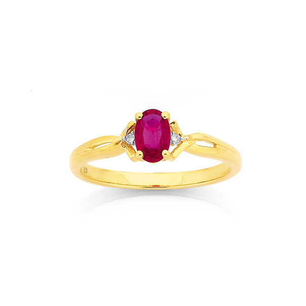 9ct Ruby (Created) & Diamond Ring