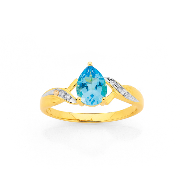 9ct Swiss Blue Topaz and Diamond Ring