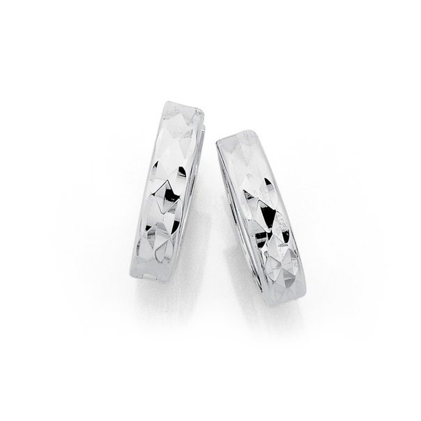 9ct White Gold Diamond-cut Huggie Earrings
