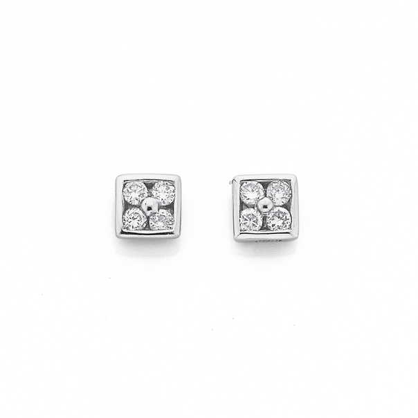 9ct White Gold Diamond Square Stud Earrings TDW=.10ct