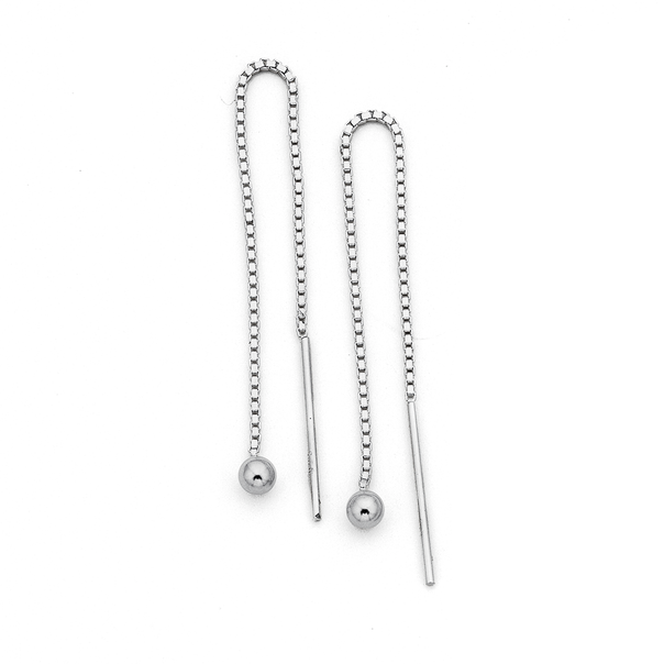 Box Chain and Ball Drop Earrings in Sterling Silver