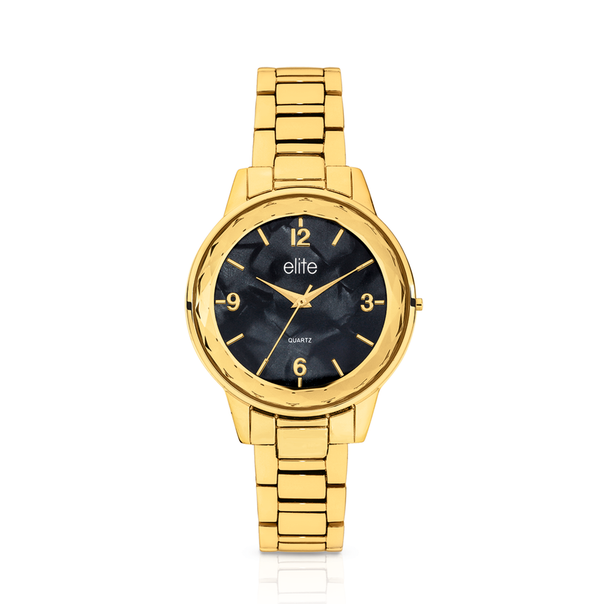 Elite Ladies Gold Tone Black Dial Watch