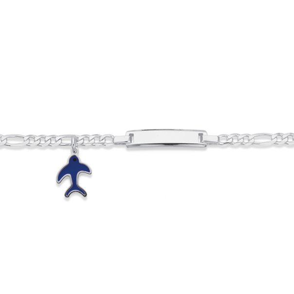 Silver 17cm Figaro Bluebird Charm Id Bracelet