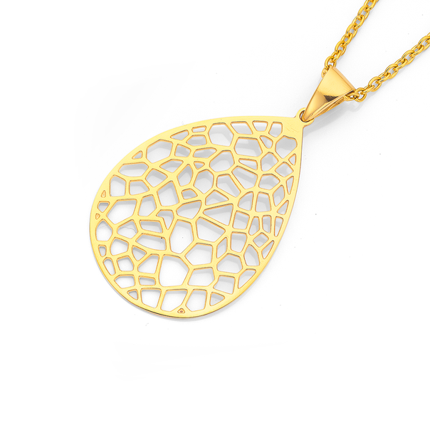 Stainless Steel Gold Open Honeycomb Pear Drop Pendant