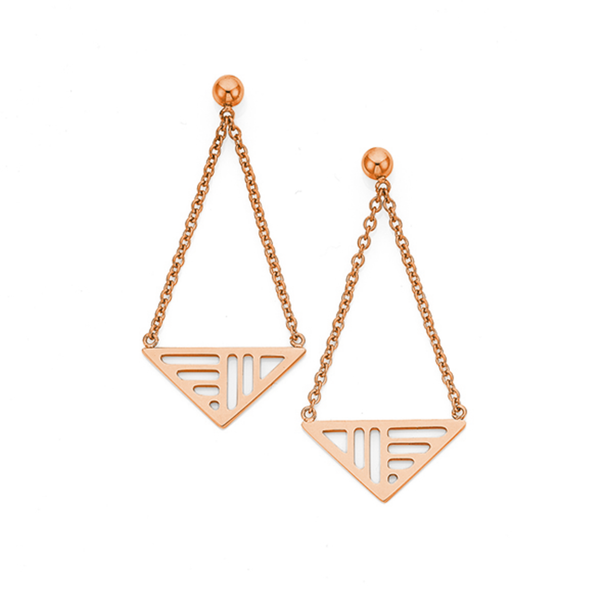 Stainless Steel Rose Tone Triangle Earrings