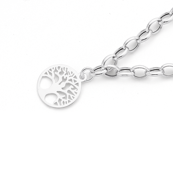 Sterling Silver 19cm Bracelet with Tree of Life Disc