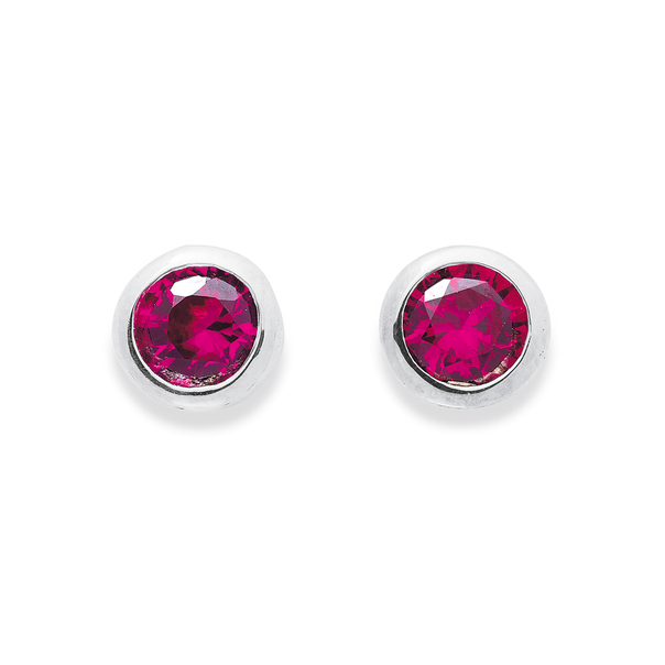 Sterling Silver 4mm Red Cubic Zirconia Studs