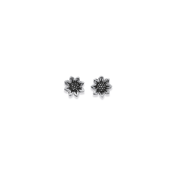 Sterling Silver 7mm Oxidised Sunflower Studs