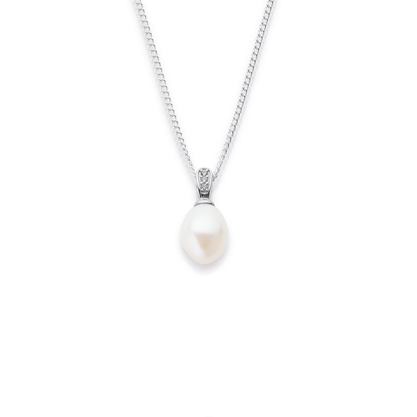 Sterling Silver 8mm Freshwater Pearl & Cubic Zirconia Pendant