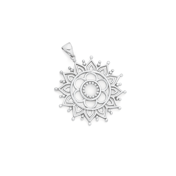Sterling Silver Boho Flower Mandala Pendant