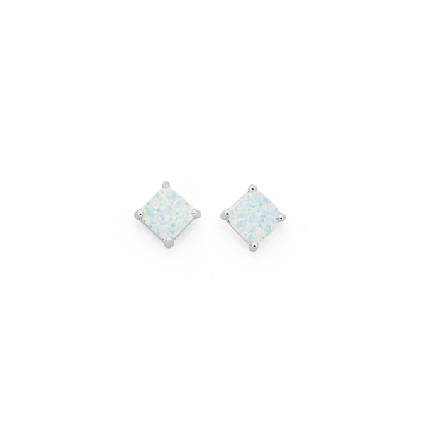 Sterling Silver Created Opal Studs