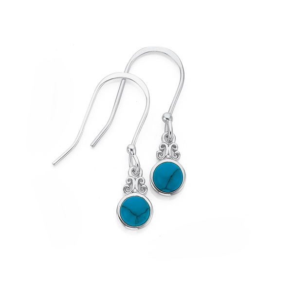 Sterling Silver Created Turquoise Hook Earrings
