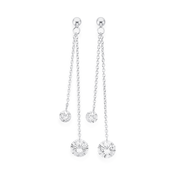 Sterling Silver Crystal Chain Drop Earrings