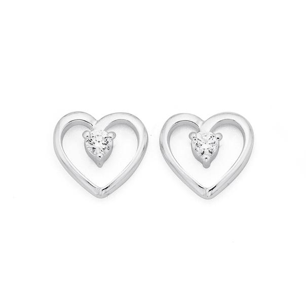 Sterling Silver Cubic Zirconia Heart Studs