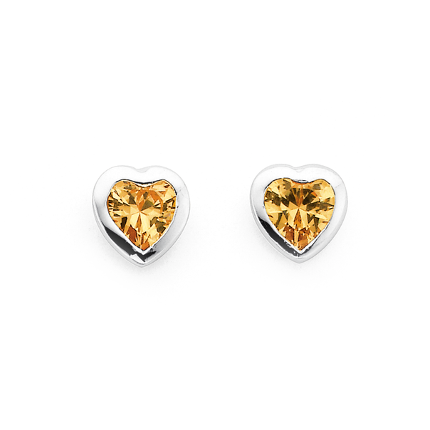 Sterling Silver Cubic Zirconia Heart Studs
