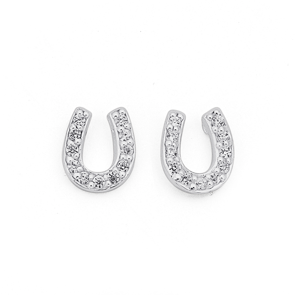Sterling Silver Cubic Zirconia Horseshoe Studs