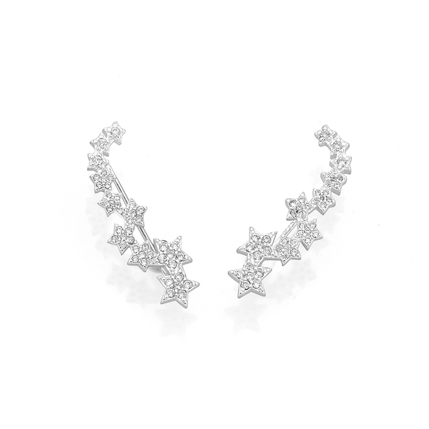 Sterling Silver Cubic Zirconia Stars Ear Climbers