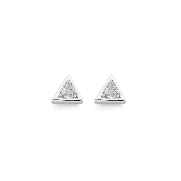 Sterling Silver Cubic Zirconia Triangle Rubover Studs