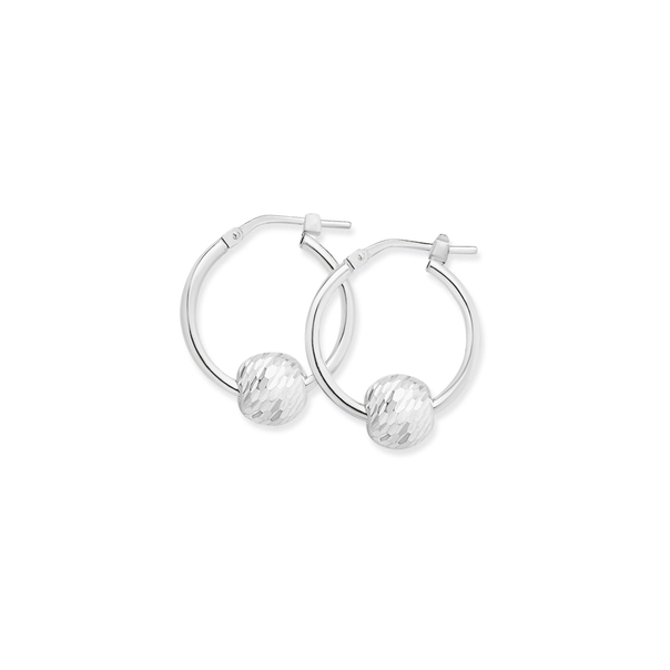 Sterling Silver Diamond-Cut Ball Hoop Earrings