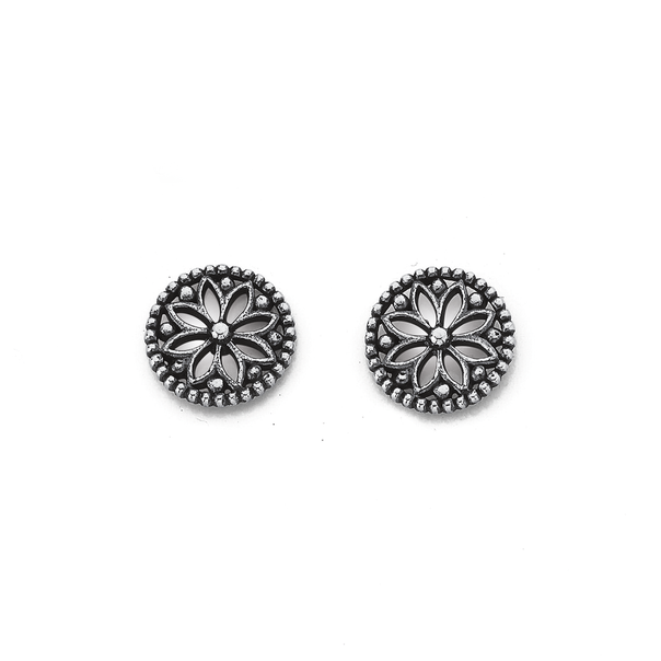 Sterling Silver Floral Lace Beaded Stud Earrings